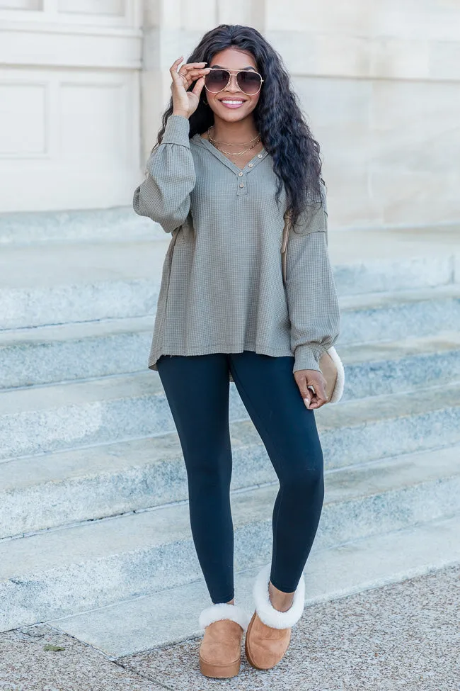 Can't Lose Olive Waffle Henley Top FINAL SALE sold by Pink Lily product image thumbnail 2