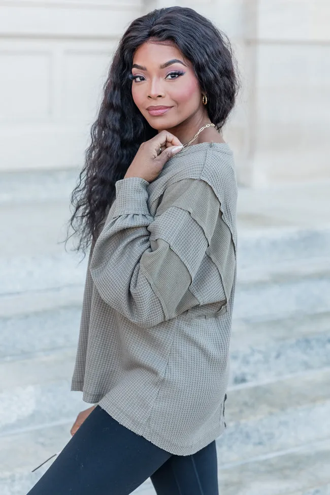 Can't Lose Olive Waffle Henley Top FINAL SALE sold by Pink Lily product image thumbnail 3