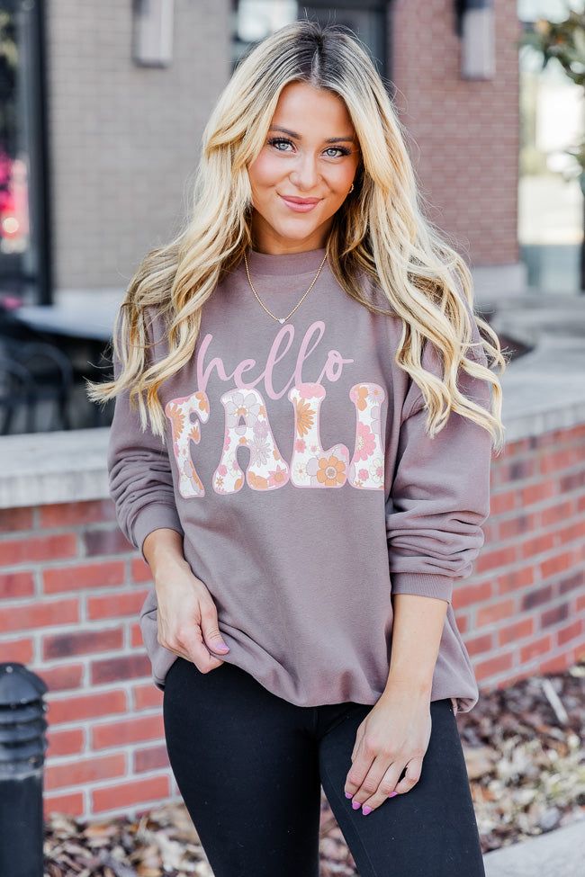 Hello Fall Floral Mocha Graphic Sweatshirt sold by Pink Lily product image thumbnail 5