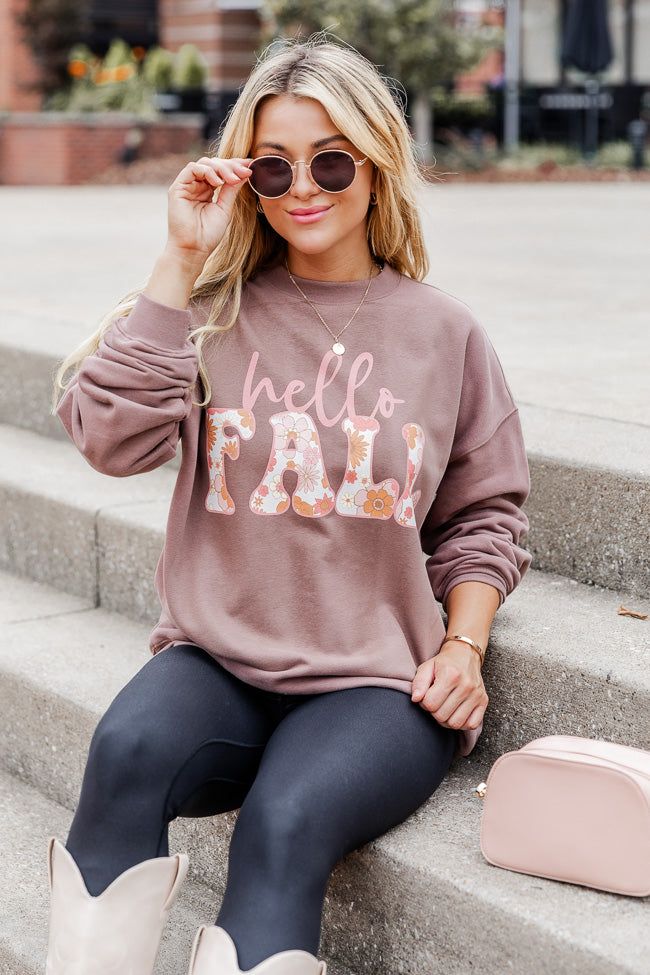 Hello Fall Floral Mocha Graphic Sweatshirt sold by Pink Lily