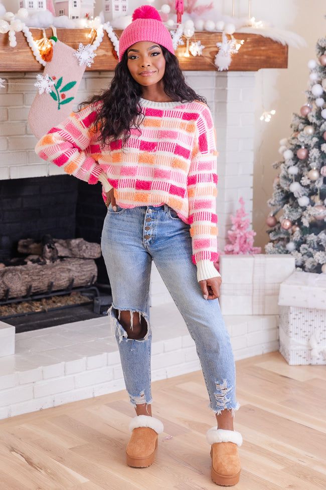 Snowflake Kisses Pink and Orange Fuzzy Textured Sweater FINAL SALE sold by Pink Lily product image thumbnail 3