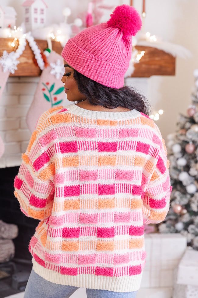 Snowflake Kisses Pink and Orange Fuzzy Textured Sweater FINAL SALE sold by Pink Lily product image thumbnail 5
