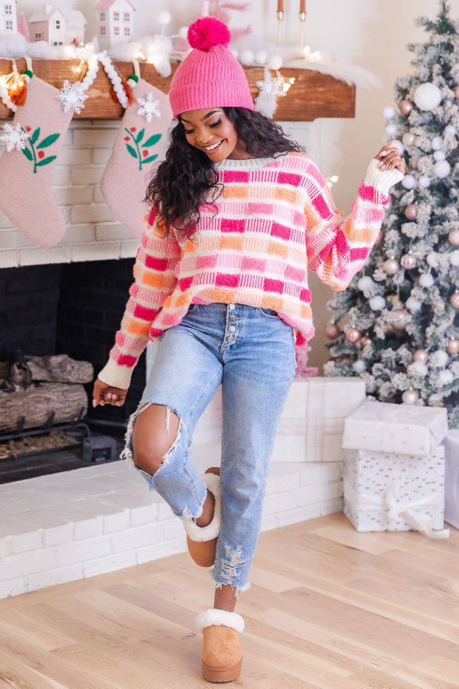 Snowflake Kisses Pink and Orange Fuzzy Textured Sweater FINAL SALE sold by Pink Lily product image thumbnail 2