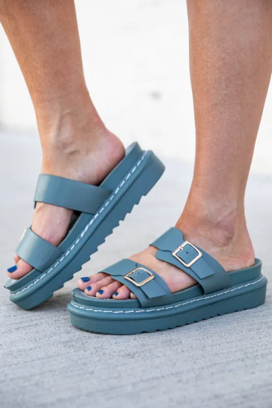 Stella Double Strap Teal Platform Sandal FINAL SALE sold by Pink Lily