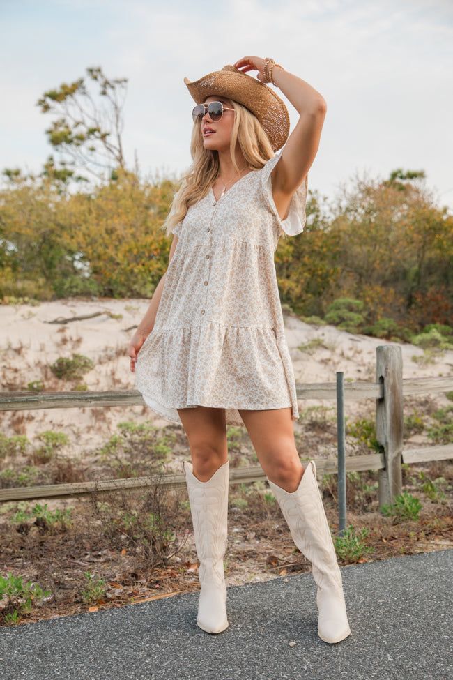 Coast Is Calling Taupe and White Printed Knit Dress sold by Pink Lily product image thumbnail 2