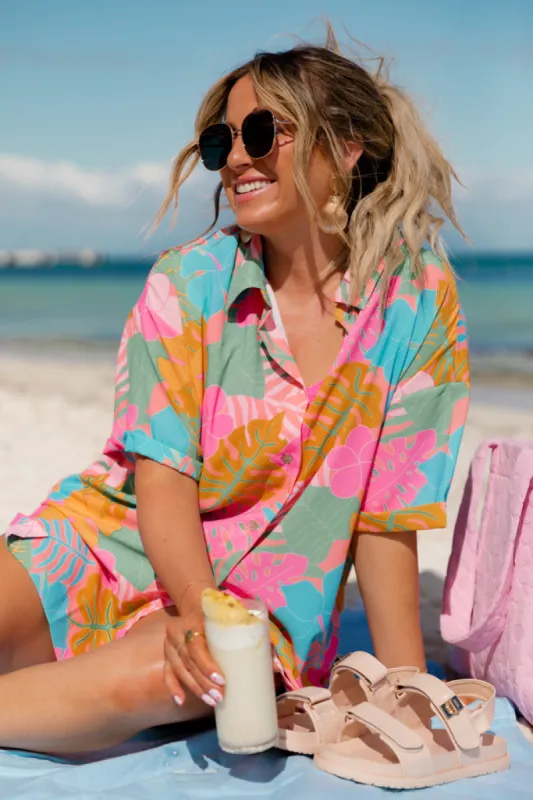 Kabana Krew Bold Tropical Button Up Shirt Krista Horton X Pink Lily sold by Pink Lily