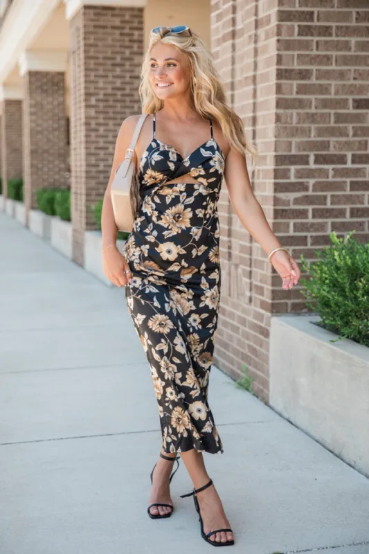 I Will Wait Black Multi Cut Out Detail Midi Dress FINAL SALE sold by Pink Lily