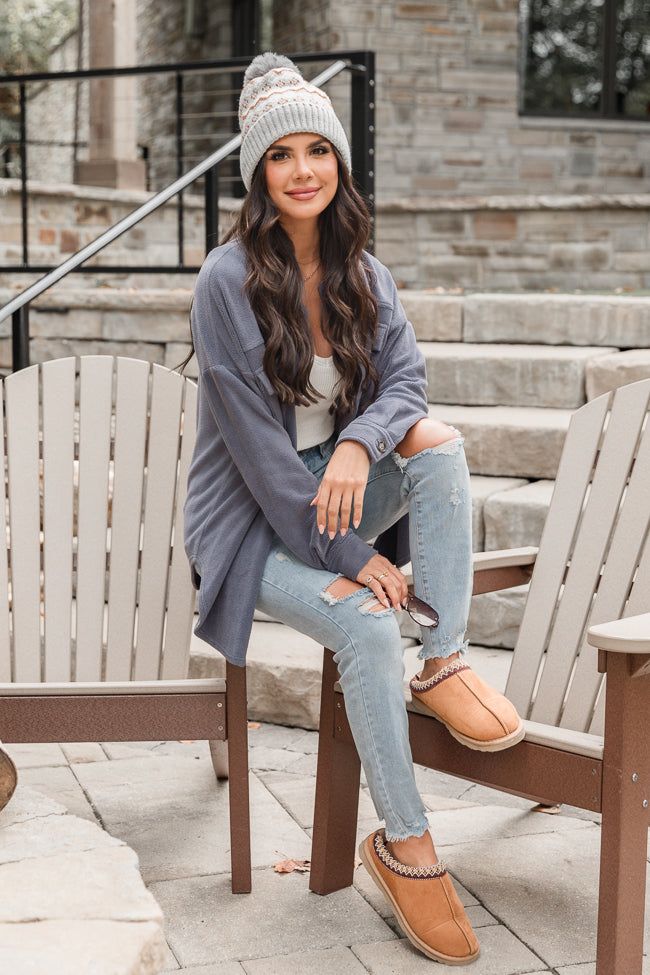 Easily Loved Slate Blue Fleece Shacket FINAL SALE sold by Pink Lily product image thumbnail 2