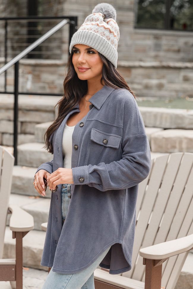 Easily Loved Slate Blue Fleece Shacket FINAL SALE sold by Pink Lily product image thumbnail 4