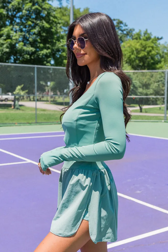 You're Thriving Sage Active Long Sleeve Keyhole Romper FINAL SALE sold by Pink Lily product image thumbnail 3