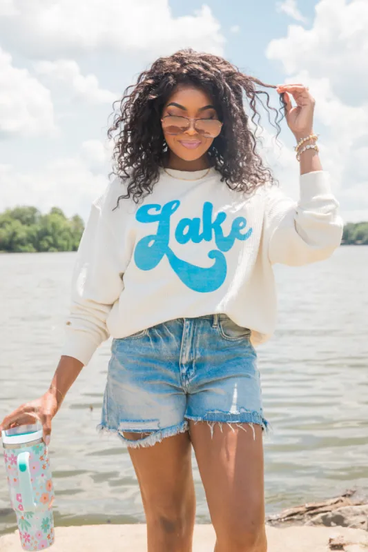 Lake Script Ivory Corded Graphic Sweatshirt sold by Pink Lily