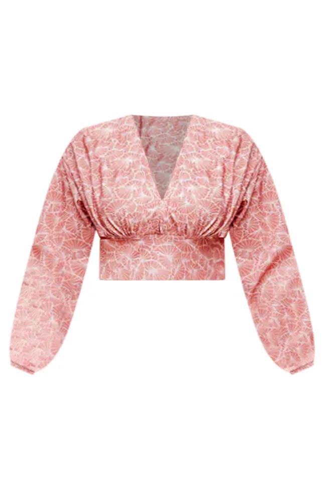 Never Saw It Coming Pink Printed Cropped Long Sleeve Blouse FINAL SALE sold by Pink Lily product image thumbnail 5