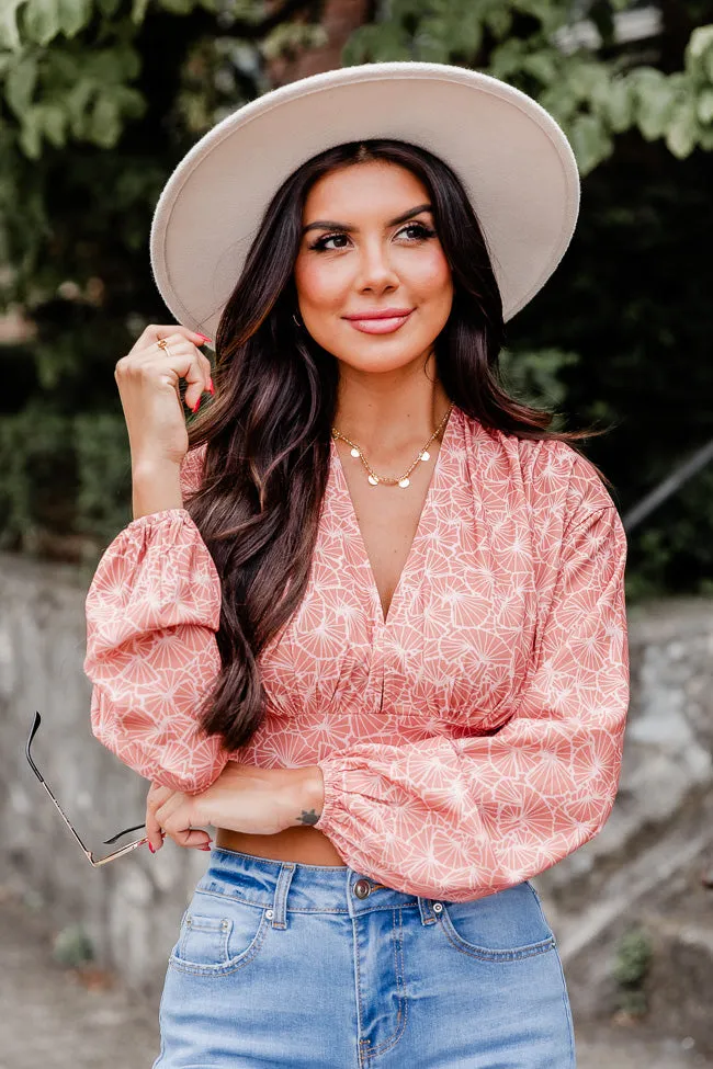 Never Saw It Coming Pink Printed Cropped Long Sleeve Blouse FINAL SALE sold by Pink Lily product image thumbnail 2