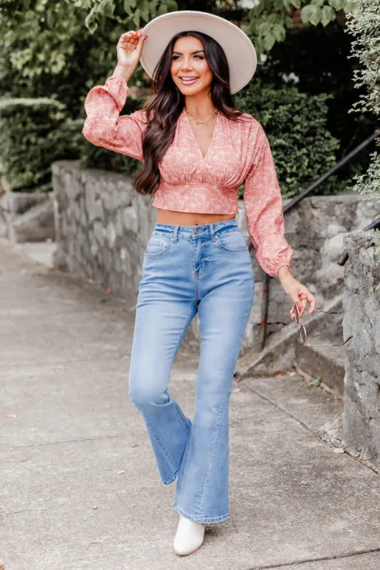 Never Saw It Coming Pink Printed Cropped Long Sleeve Blouse FINAL SALE sold by Pink Lily