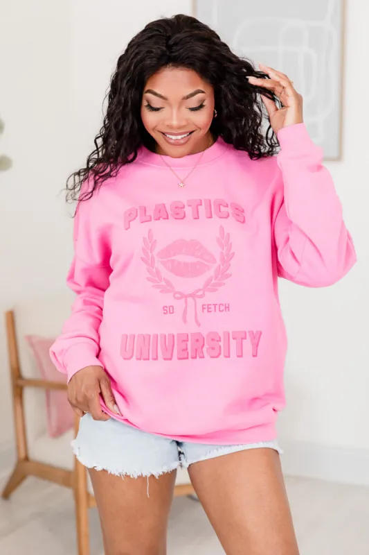 Plastics University Pink Oversized Graphic Sweatshirt sold by Pink Lily