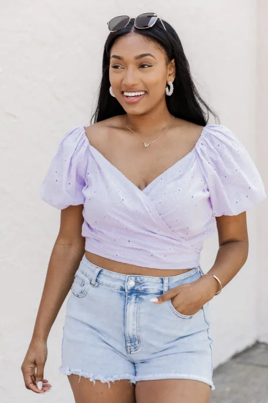 Wish You The Best Purple Puff Sleeve Eyelet Blouse FINAL SALE sold by Pink Lily