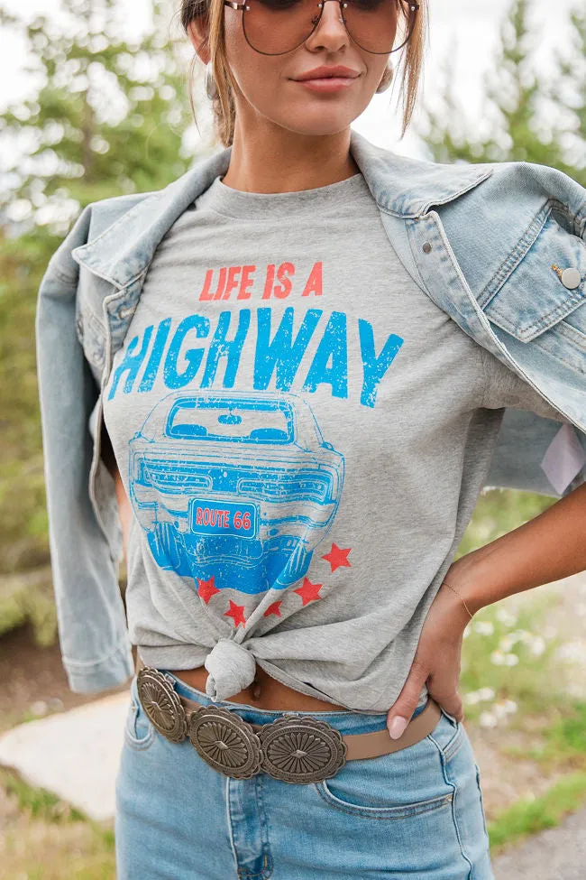 Life Is A Highway Light Grey Graphic Tee sold by Pink Lily