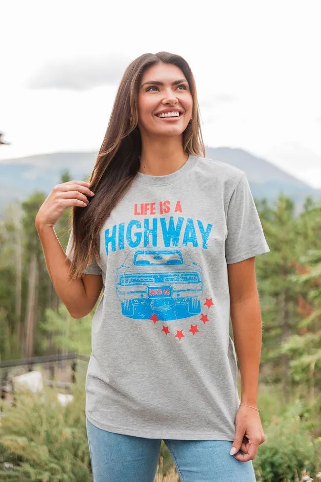 Life Is A Highway Light Grey Graphic Tee sold by Pink Lily product image thumbnail 2