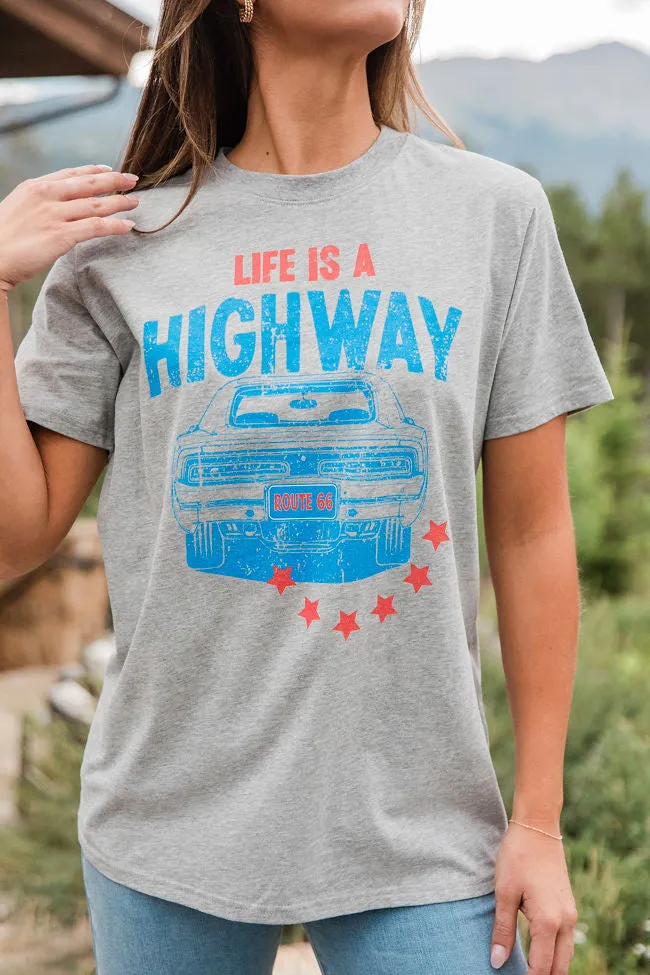 Life Is A Highway Light Grey Graphic Tee sold by Pink Lily product image thumbnail 4