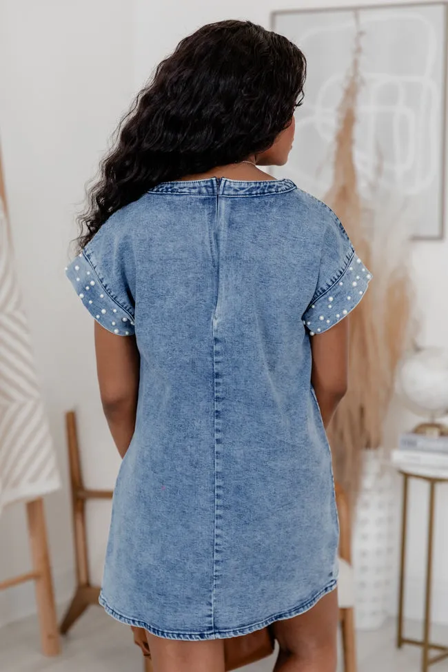 Wishing You Were With Me Pearl Sleeve Chambray Mini Dress FINAL SALE sold by Pink Lily product image thumbnail 5