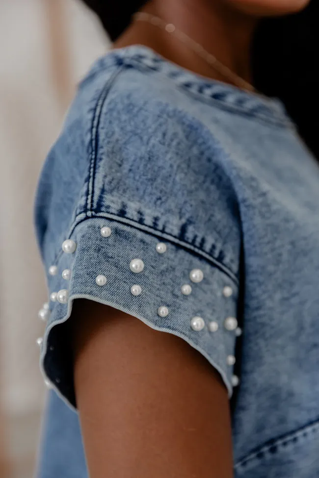 Wishing You Were With Me Pearl Sleeve Chambray Mini Dress FINAL SALE sold by Pink Lily product image thumbnail 3