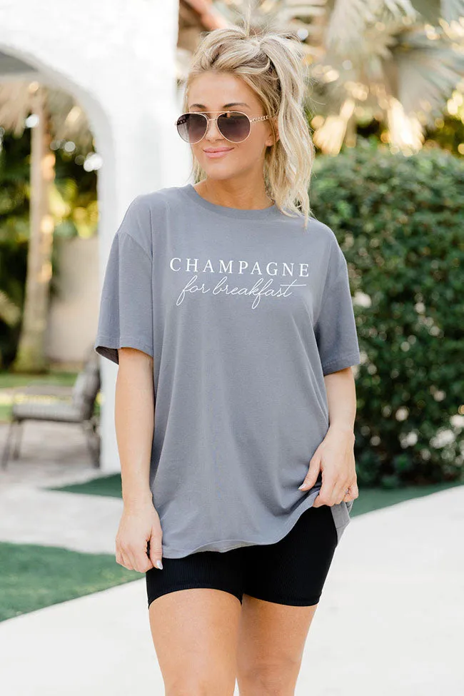 Champagne for Breakfast Grey Oversized Graphic Tee sold by Pink Lily product image thumbnail 2