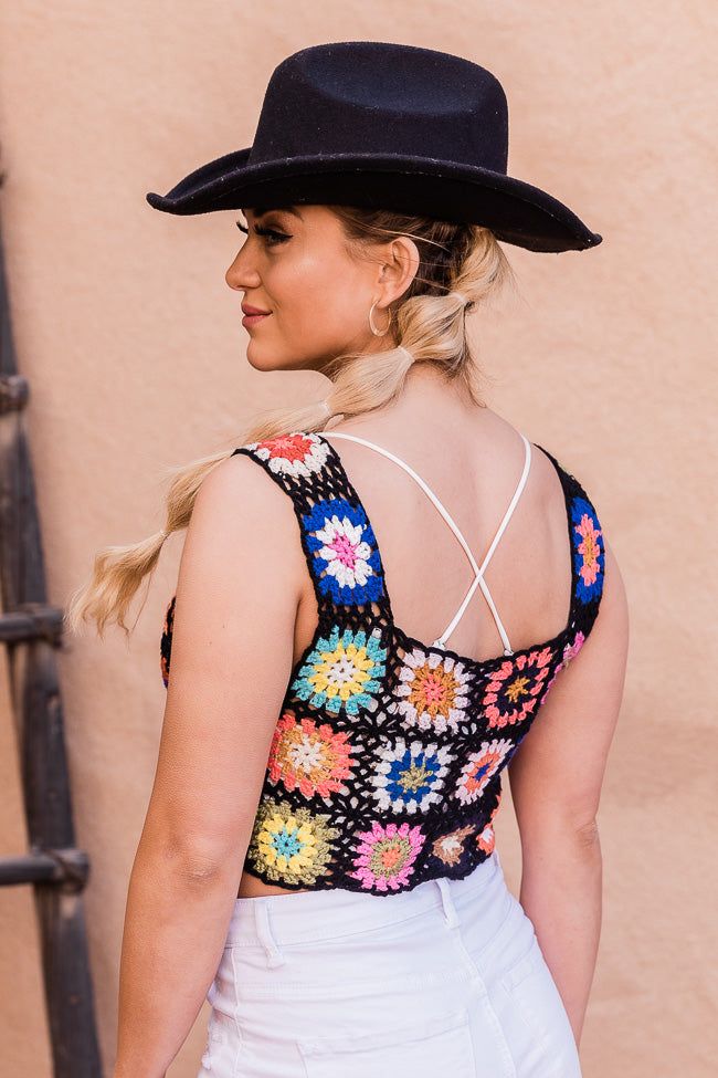 Beach Daze Black Multi Cropped Crochet Tank FINAL SALE sold by Pink Lily product image thumbnail 3