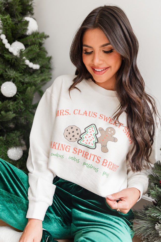 Mrs. Claus Sweet Shop Ivory Corded Graphic Sweatshirt sold by Pink Lily