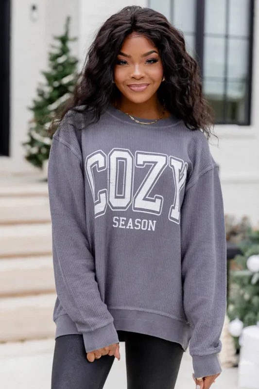 Cozy Season Charcoal Corded Graphic Sweatshirt FINAL SALE sold by Pink Lily