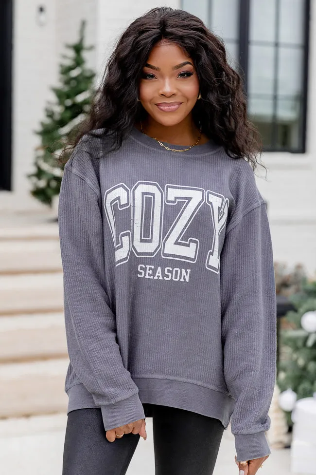 Cozy Season Charcoal Corded Graphic Sweatshirt FINAL SALE sold by Pink Lily