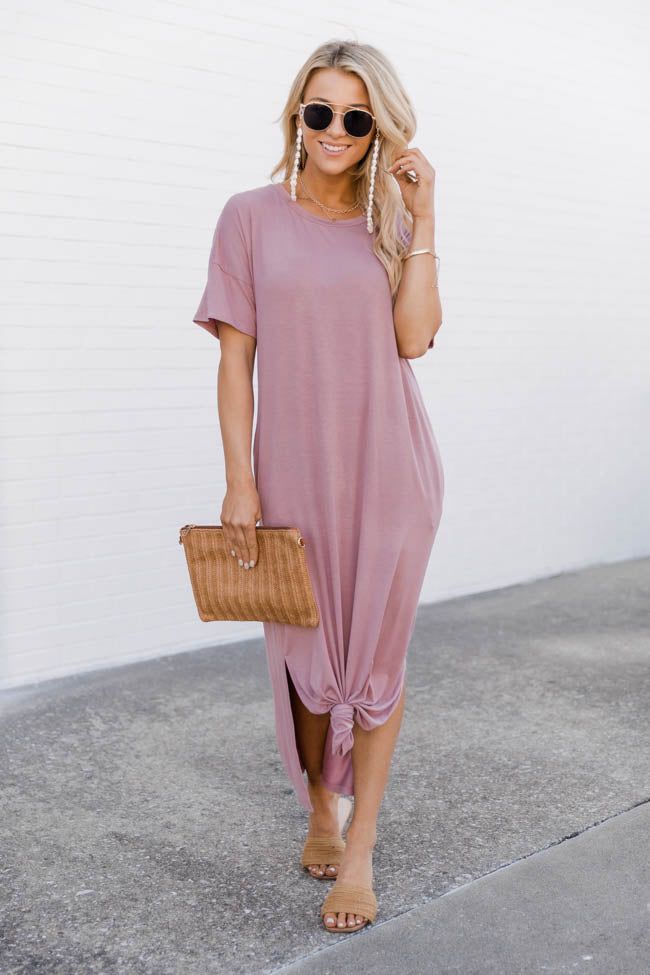 Simple Melody Midi Mauve T-Shirt Dress FINAL SALE sold by Pink Lily
