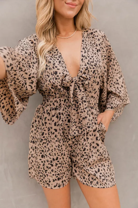 Check Me Out Leopard Print Tie Front Romper FINAL SALE sold by Pink Lily