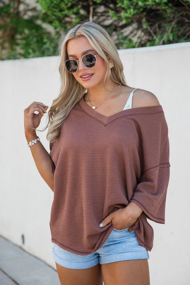 Nothing Crazy Brown Oversized Waffle T-Shirt sold by Pink Lily