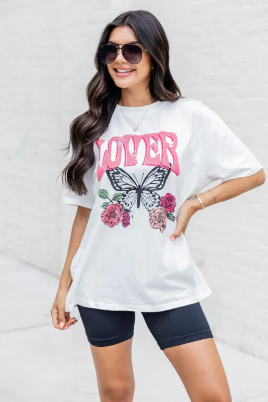 Lover Butterfly White Oversized Graphic Tee sold by Pink Lily