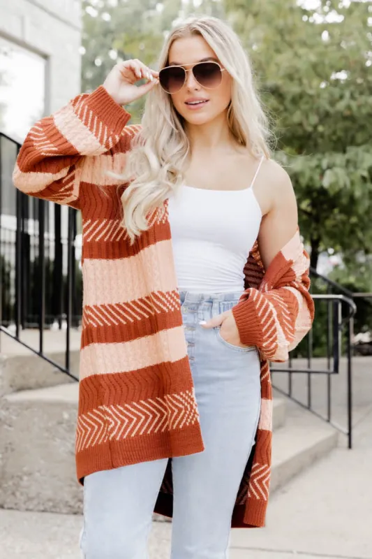 Holding Me Close Brown Striped Cardigan FINAL SALE sold by Pink Lily
