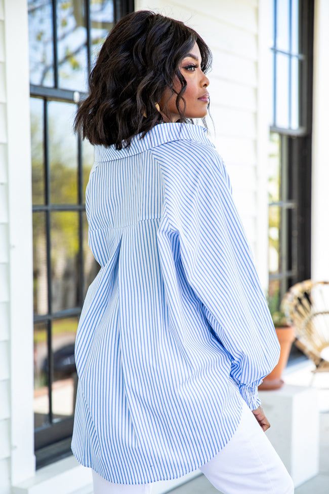 Wind In The Sails Blue Striped Button Front Blouse sold by Pink Lily product image thumbnail 4