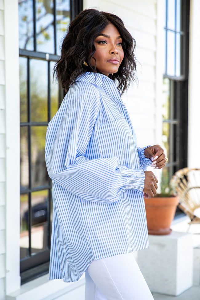 Wind In The Sails Blue Striped Button Front Blouse sold by Pink Lily product image thumbnail 3
