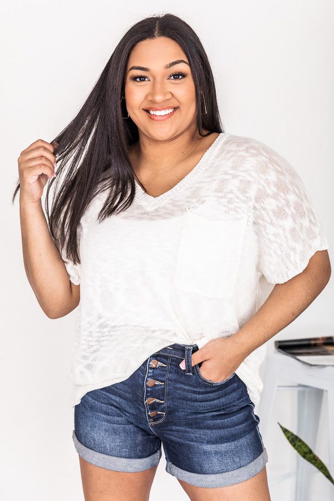 Timeless Nights Ivory Lightweight V-Neck Sweater FINAL SALE sold by Pink Lily product image thumbnail 7