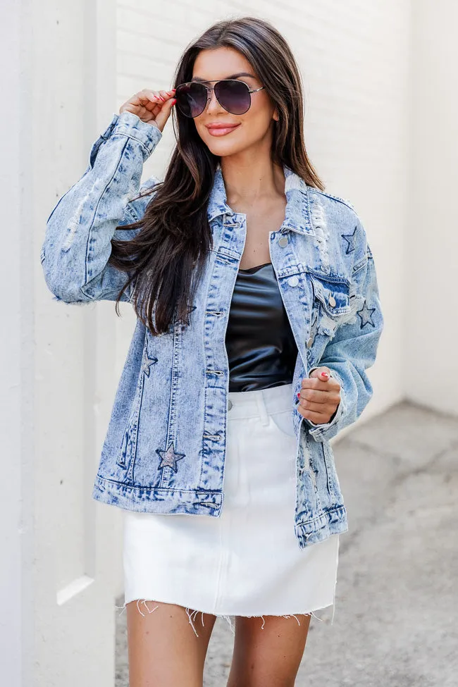 A Special Feeling Medium Wash Star Patch Denim Jacket FINAL SALE sold by Pink Lily product image thumbnail 2