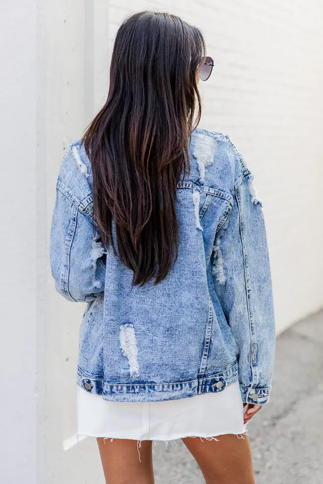 A Special Feeling Medium Wash Star Patch Denim Jacket FINAL SALE sold by Pink Lily product image thumbnail 5