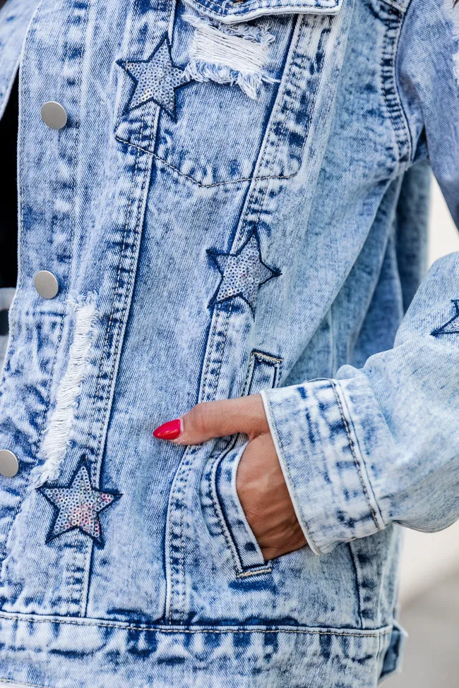 A Special Feeling Medium Wash Star Patch Denim Jacket FINAL SALE sold by Pink Lily product image thumbnail 3
