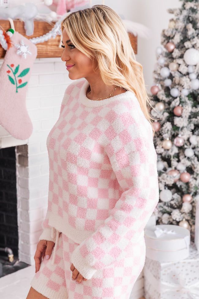Movies And Chill Fuzzy Pink Checkered Lounge Top FINAL SALE sold by Pink Lily product image thumbnail 3