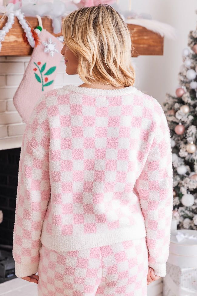 Movies And Chill Fuzzy Pink Checkered Lounge Top FINAL SALE sold by Pink Lily product image thumbnail 4