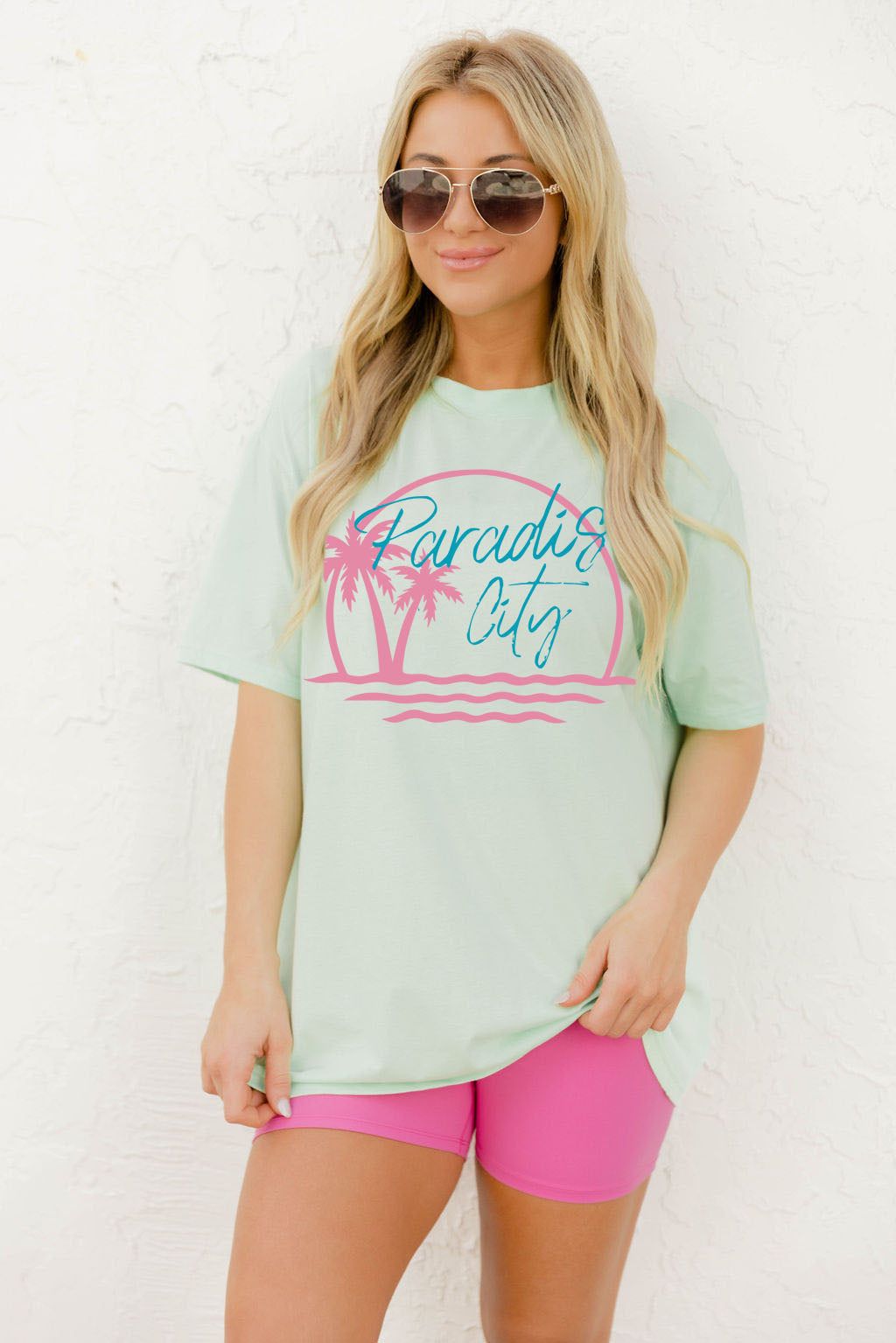 Paradise City Mint Oversized Graphic Tee sold by Pink Lily