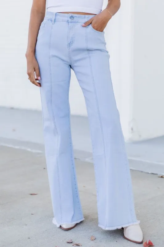 Avril Light Wash High Waisted Vertical Seam Wide Leg Jeans FINAL SALE sold by Pink Lily