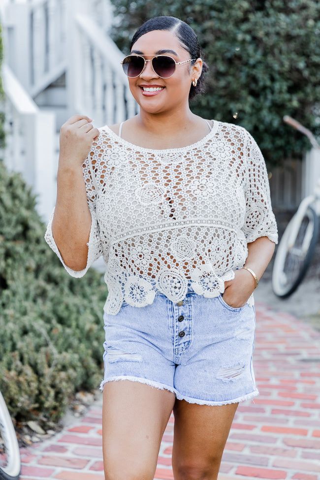 Show Me Around Taupe Short Sleeve Crochet Sweater sold by Pink Lily product image thumbnail 5