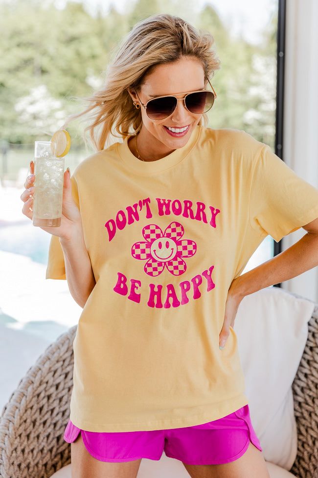Don't Worry Be Happy Yellow Oversized Graphic Tee sold by Pink Lily product image thumbnail 2