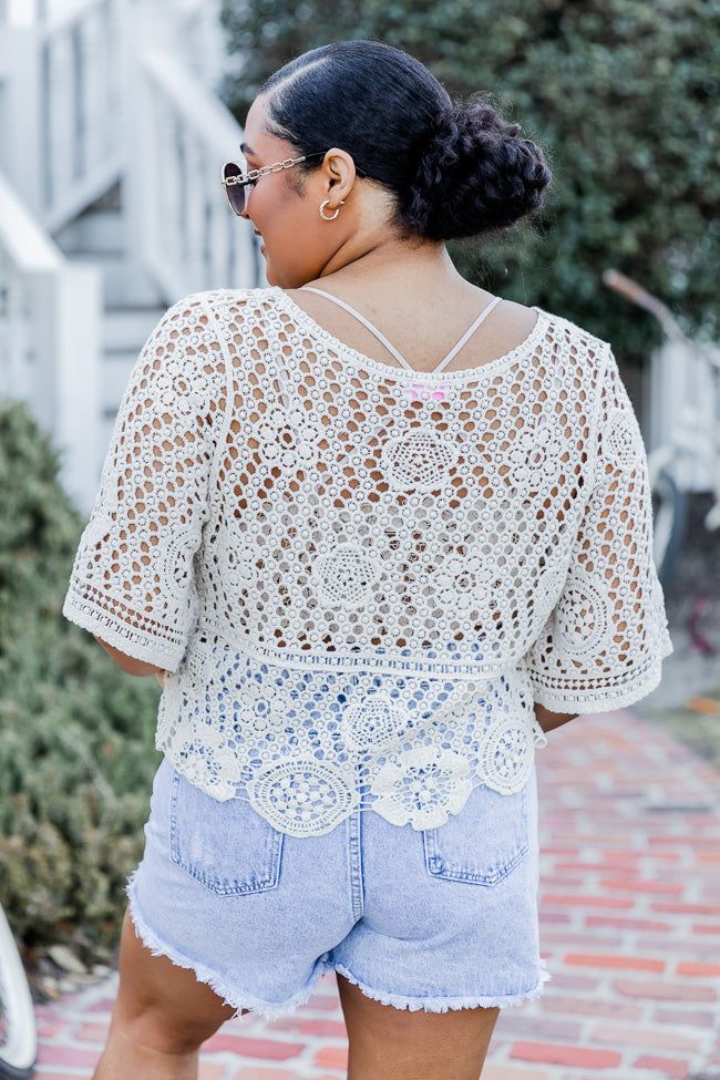 Show Me Around Taupe Short Sleeve Crochet Sweater sold by Pink Lily product image thumbnail 8