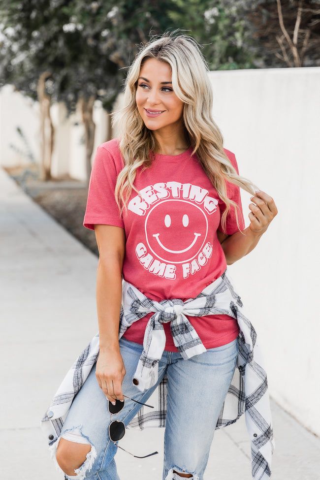 Resting Game Face Heather Red Graphic Tee sold by Pink Lily product image thumbnail 2