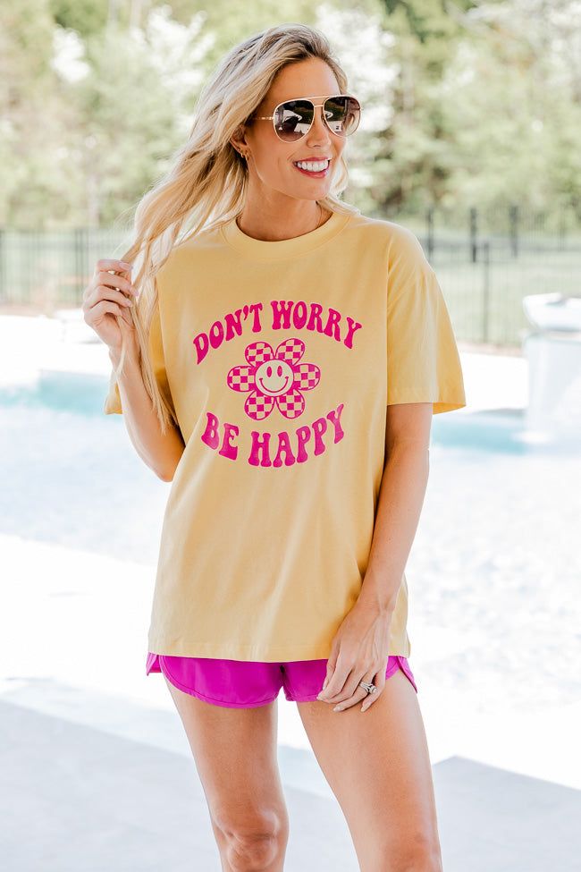 Don't Worry Be Happy Yellow Oversized Graphic Tee sold by Pink Lily product image thumbnail 3